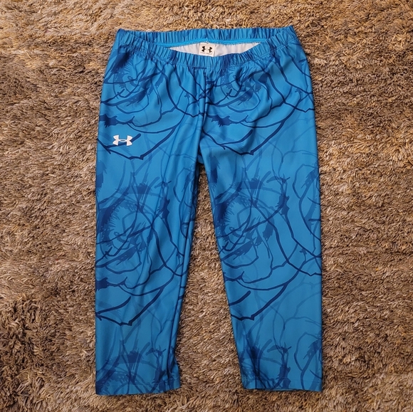 Under Armour Blue Floral Print Cropped Workout Pants M - Picture 8 of 9